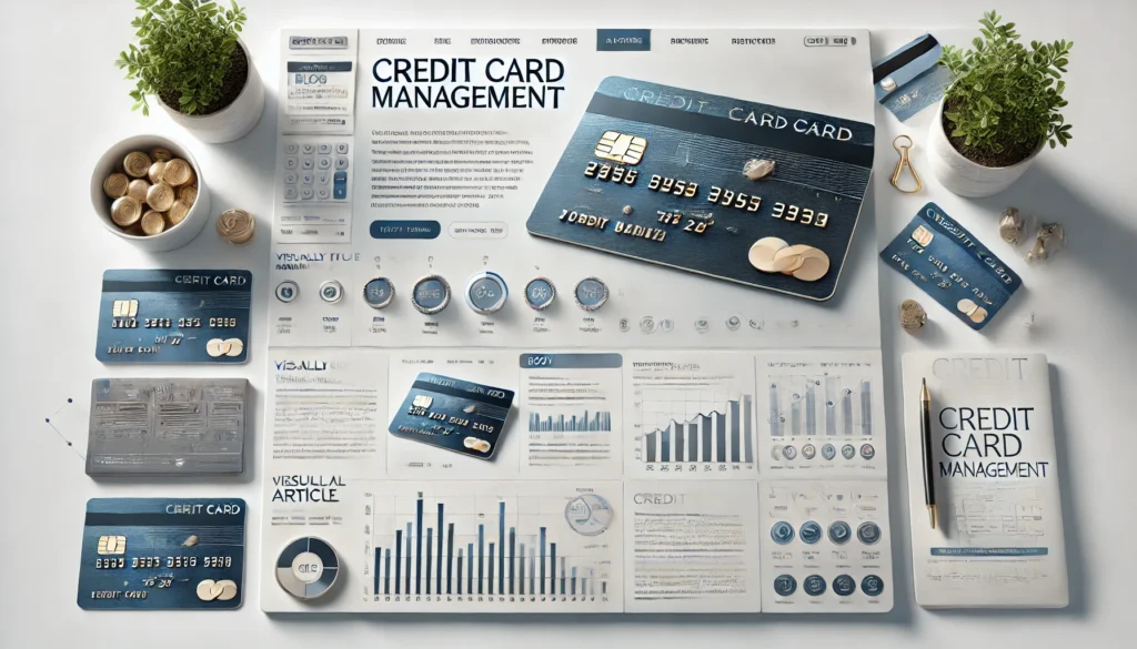 Credit Card Management 2 DALL·E 2024 11 16 01.08.39 A professional and clean blog article webpage design without any text focused on Credit Card Management. The page features a large modern header s