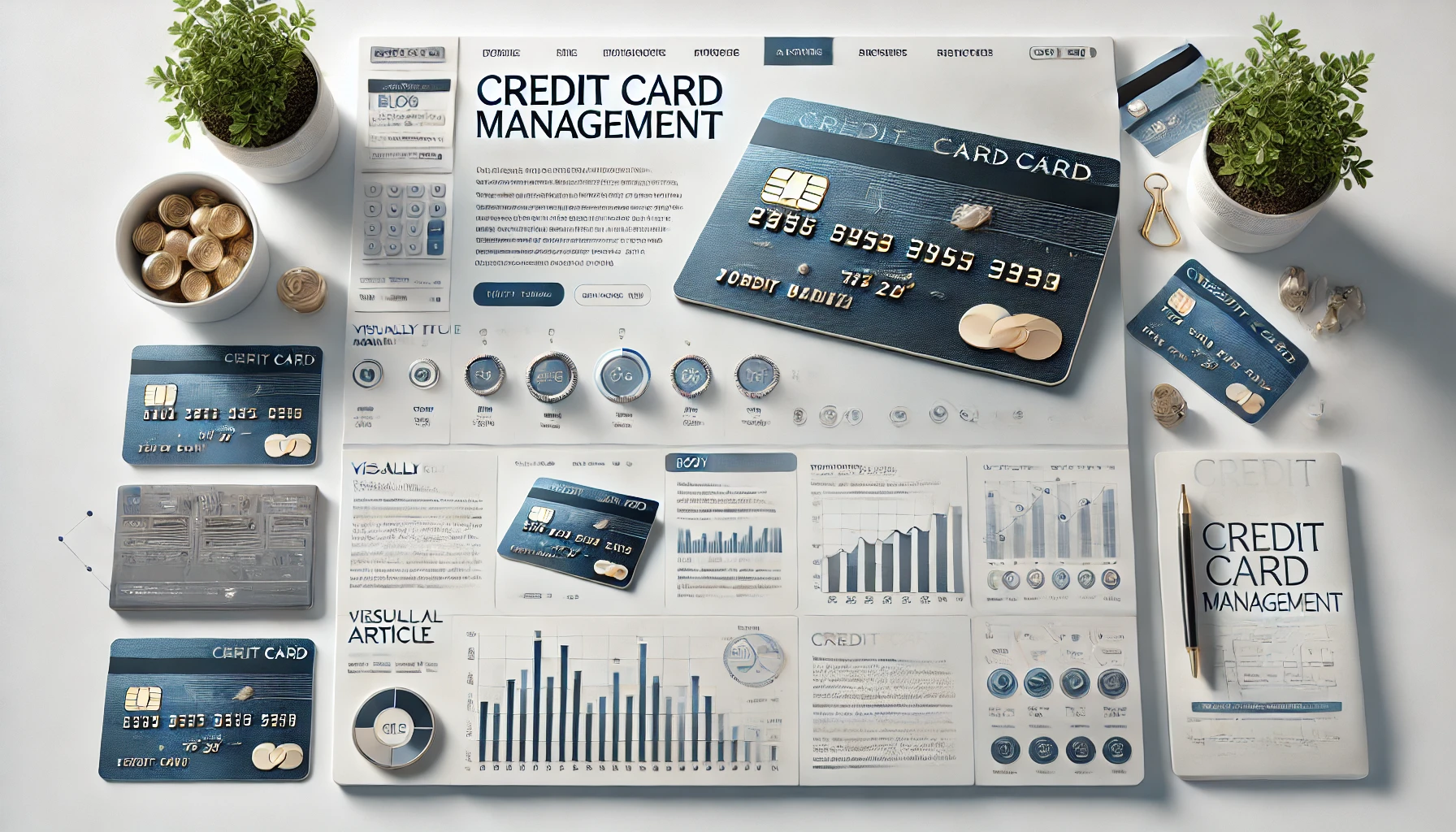 Credit Card Management 1 DALL·E 2024 11 16 01.08.39 A professional and clean blog article webpage design without any text focused on Credit Card Management. The page features a large modern header s